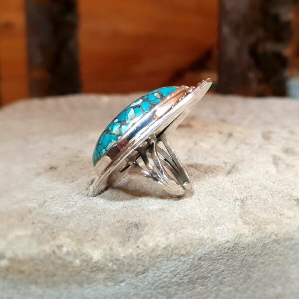 Grosse bague argent turquoise BOHÈME