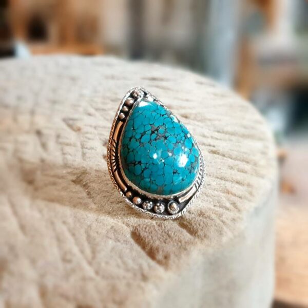 Grosse bague argent turquoise BOHÈME