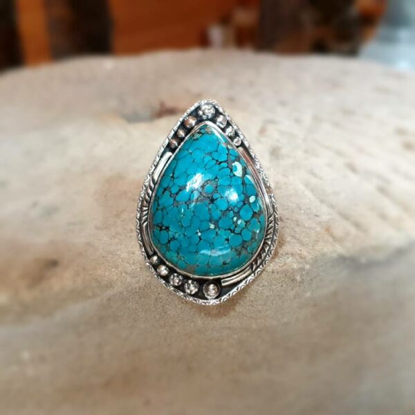 Grosse bague argent turquoise BOHÈME