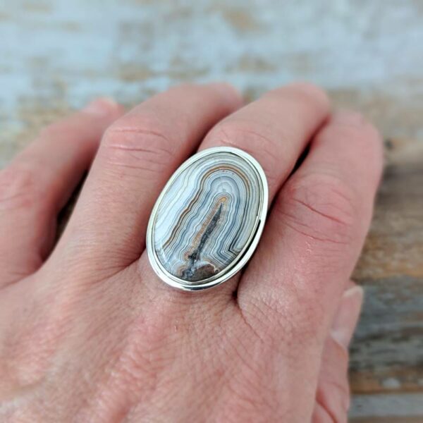 Bague agate crazy lace argent