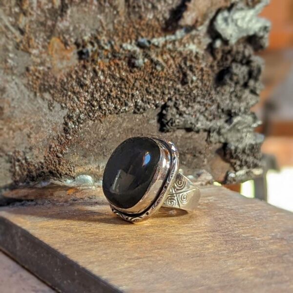 Bague argent obsidienne noire