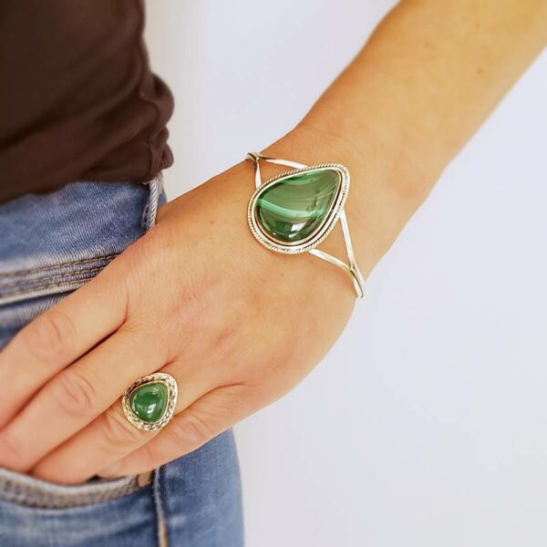 Bracelet argent malachite NATURE